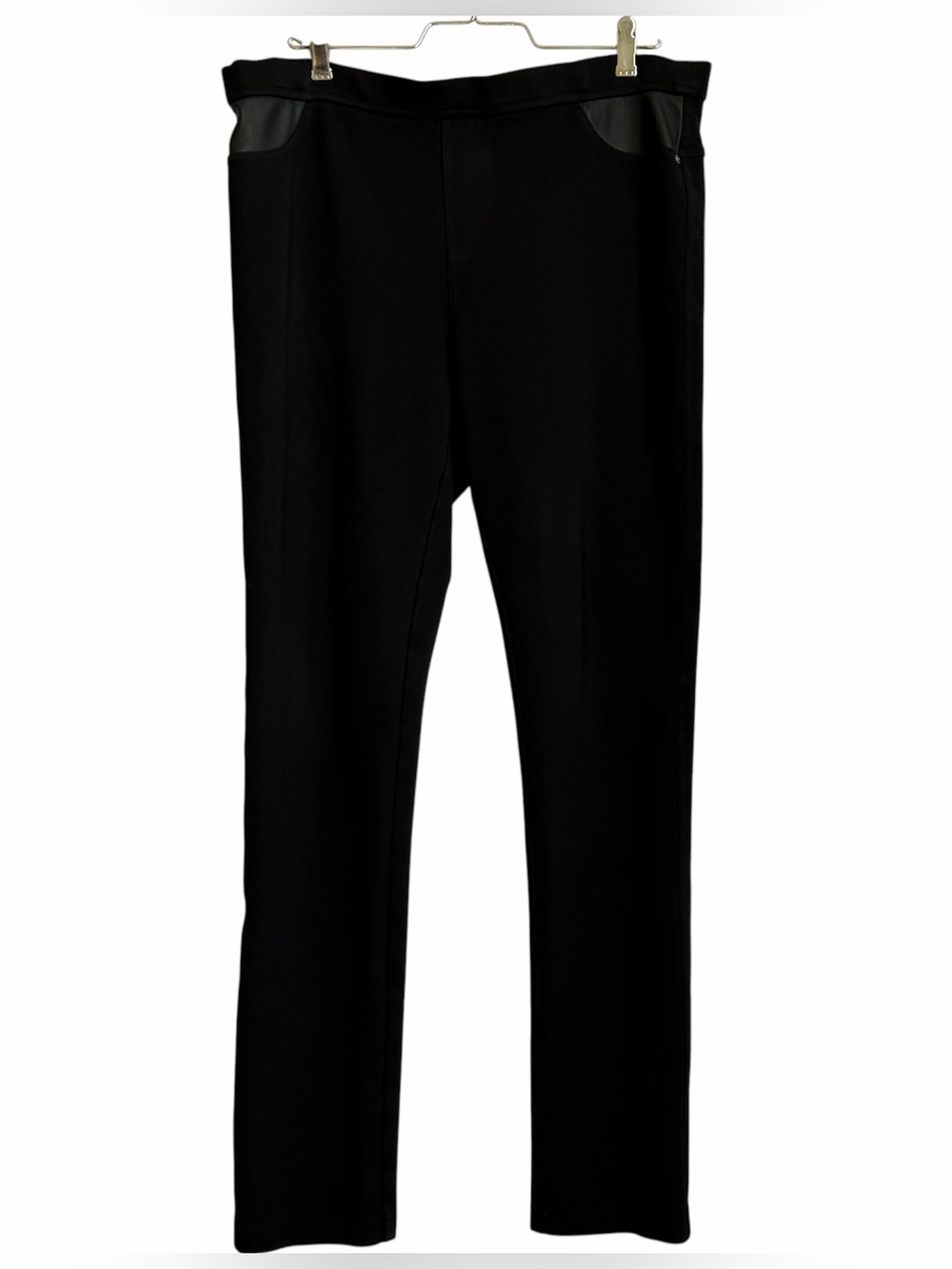 Dkny Black Ponte Leggings with Faux Leather Pocket Trim